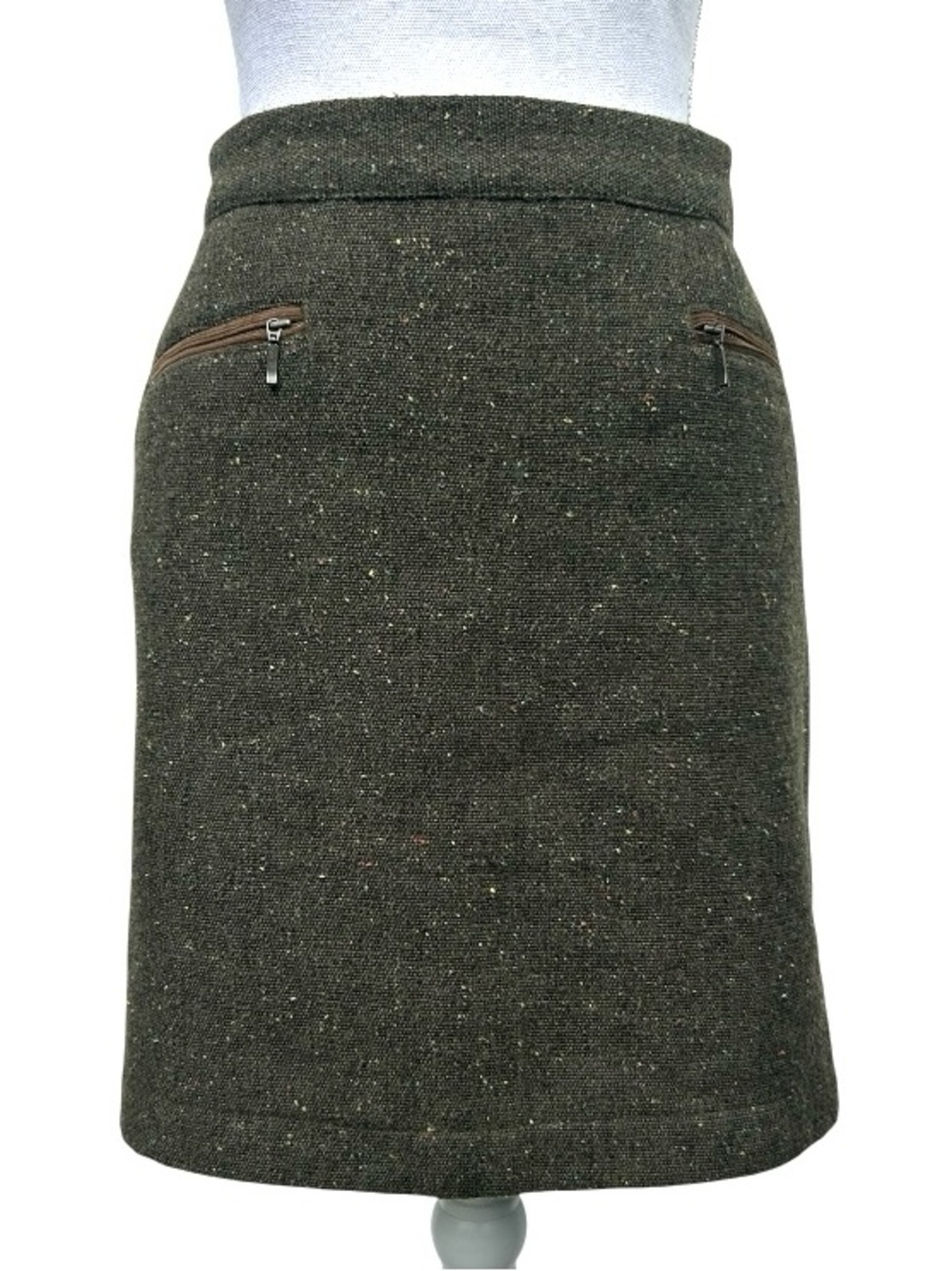 Bob Timberlake olive green wool tweed mini skirt 10
